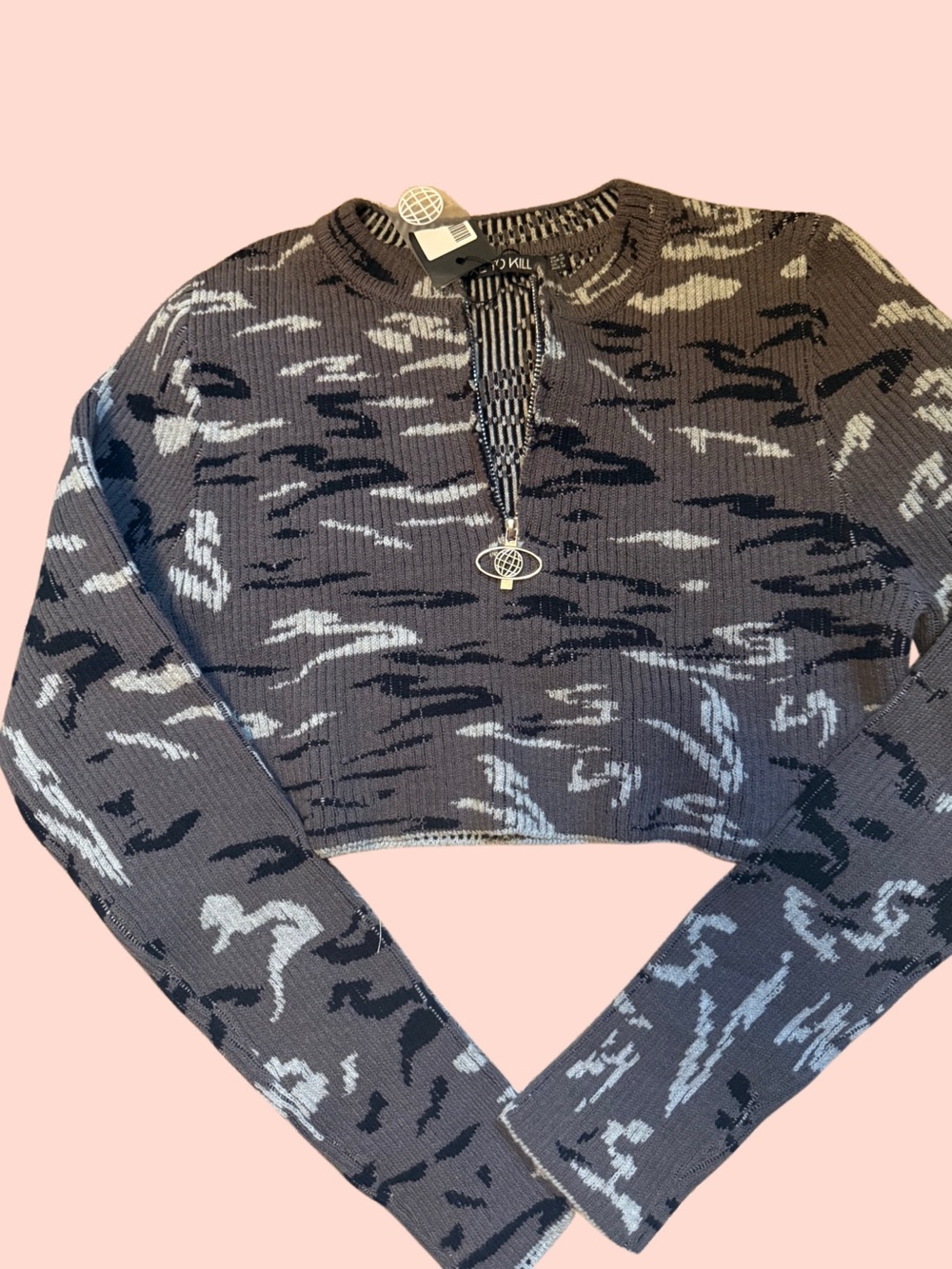 Luxe to Kill Cropped Camo Quarter Zip Sweater | Y2K Grunge Streetwear